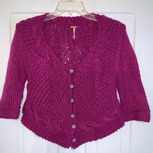 Free People Knit Sweater W/ Gingham Buttons